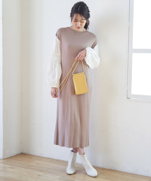 ROPE' PICNIC(ロペピクニック)の「ソデボリューム布帛ニットワンピース(ワンピース・レディース・ホワイト/ベージュ/ネイビー・38)」の5枚目の写真