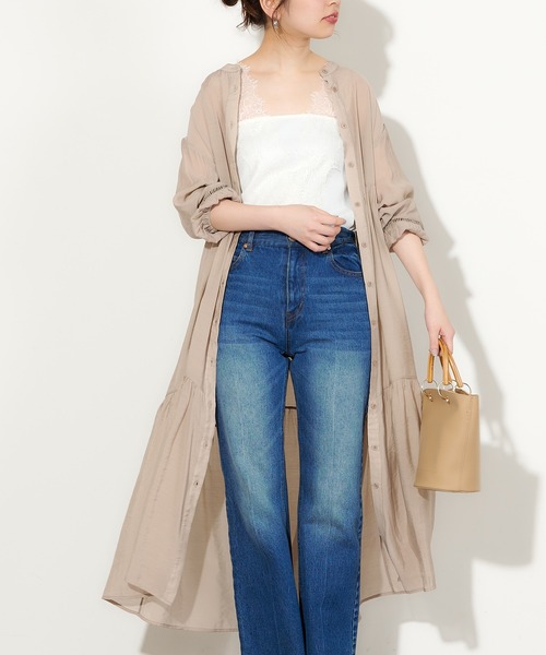 natural couture（ナチュラルクチュール）の「たっぷりギャザー2WAYティアードシャツワンピース（ワンピース・レディース・ブラック/ベージュ/オフホワイト/サックスブルー・FREE）」の10枚目の写真