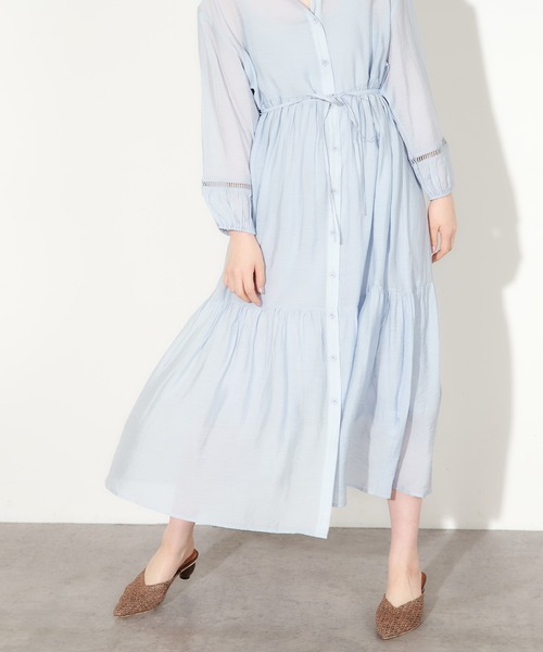 natural couture（ナチュラルクチュール）の「たっぷりギャザー2WAYティアードシャツワンピース（ワンピース・レディース・ブラック/ベージュ/オフホワイト/サックスブルー・FREE）」の21枚目の写真