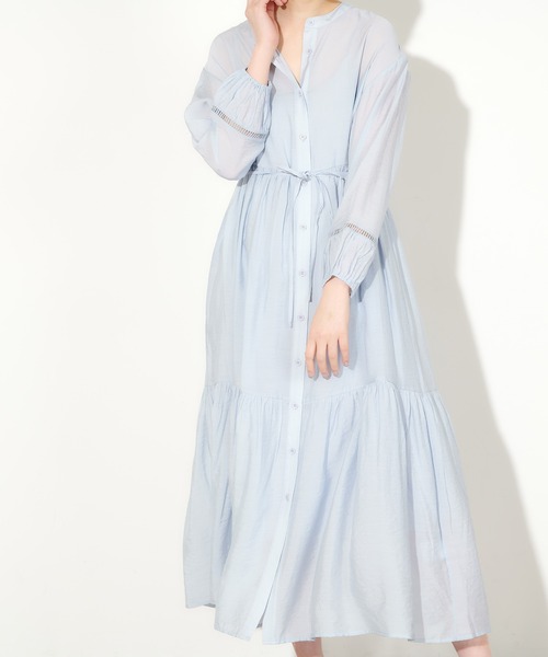 natural couture（ナチュラルクチュール）の「たっぷりギャザー2WAYティアードシャツワンピース（ワンピース・レディース・ブラック/ベージュ/オフホワイト/サックスブルー・FREE）」の19枚目の写真