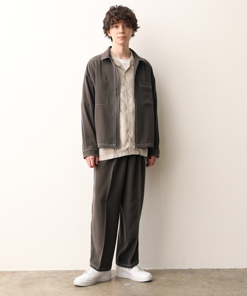 JUNRED（ジュンレッド）の「【セットアップ対応】ダブルクロスステッチワイドパンツ（スラックス・メンズ・ブラック/ダークブラウン/サックスブルー・S/M/L）」の6枚目の写真