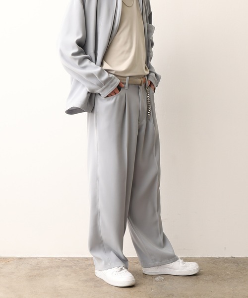 JUNRED（ジュンレッド）の「【セットアップ対応】ダブルクロスステッチワイドパンツ（スラックス・メンズ・ブラック/ダークブラウン/サックスブルー・S/M/L）」の13枚目の写真