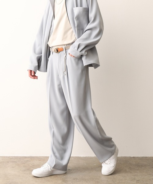 JUNRED（ジュンレッド）の「【セットアップ対応】ダブルクロスステッチワイドパンツ（スラックス・メンズ・ブラック/ダークブラウン/サックスブルー・S/M/L）」の9枚目の写真