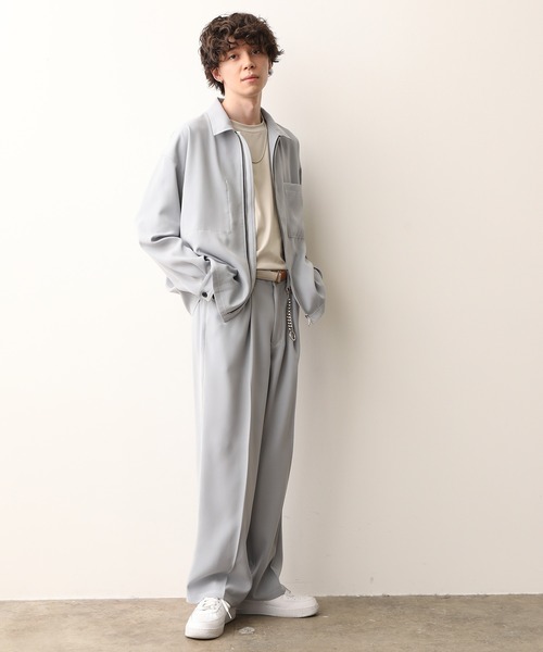 JUNRED（ジュンレッド）の「【セットアップ対応】ダブルクロスステッチワイドパンツ（スラックス・メンズ・ブラック/ダークブラウン/サックスブルー・S/M/L）」の7枚目の写真