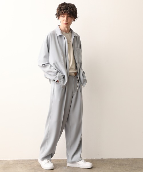 JUNRED（ジュンレッド）の「【セットアップ対応】ダブルクロスステッチワイドパンツ（スラックス・メンズ・ブラック/ダークブラウン/サックスブルー・S/M/L）」の5枚目の写真