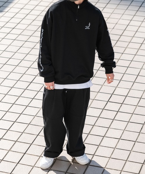 セール】ラインアートハーフジップ裏毛スウェット（スウェット