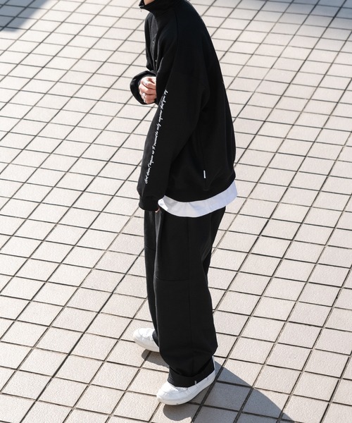 Perushu（ペルーシュ）の「ラインアートハーフジップ裏毛スウェット（スウェット・メンズ・ブラック/ダークブラウン/霜降りグレー/スモーキーグリーン系・MEDIUM/LARGE/X-LARGE）」の12枚目の写真