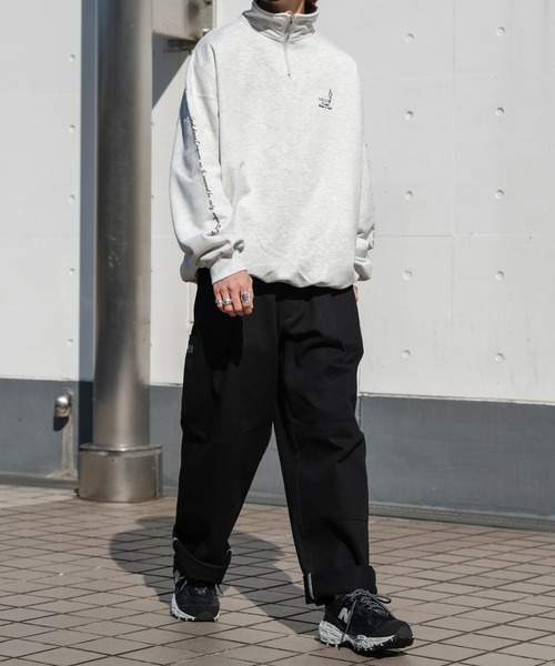 Perushu（ペルーシュ）の「ラインアートハーフジップ裏毛スウェット（スウェット・メンズ・ブラック/ダークブラウン/霜降りグレー/スモーキーグリーン系・MEDIUM/LARGE/X-LARGE）」の19枚目の写真