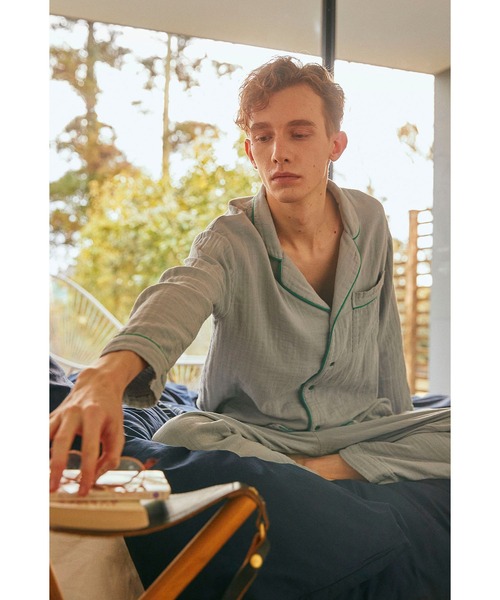 Priv. Spoons Club(プライベートスプーンズクラブ)の「コットンガーゼパジャマ/長袖トップス(トップス単品/ユニセックス)(ルームウェア/パジャマ・メンズ・グレー/サックスブルー/ライトピンク・1/2/0)」の7枚目の写真