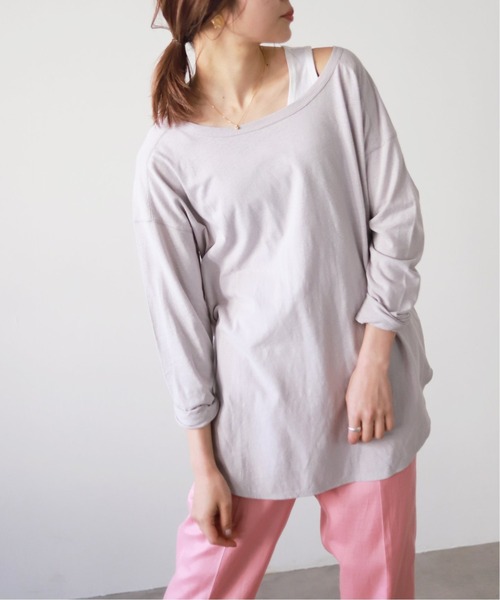 SLOBE IENA（スローブイエナ）の「Li/c 天竺ルーズロンTEE【手洗い可能】◆（Tシャツ/カットソー・レディース・ライトグレー/チャコールグレー/ブルー/ホワイト・FREE）」の4枚目の写真