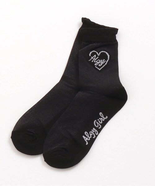 algy（アルジー）の「ハートロゴシースルークルーソックス（ソックス/靴下・キッズ・ラベンダー/ピンク/ブラック・21/24）」の2枚目の写真
