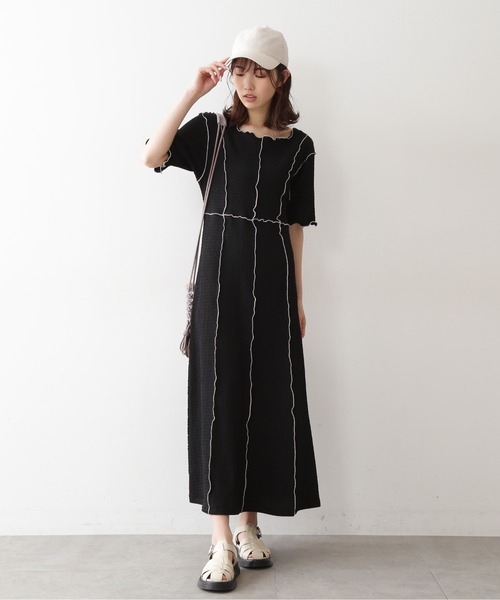 FREE'S MART（フリーズマート）の「◆配色メローシャーリングカットソーワンピース（ワンピース・レディース・ブラック/ブラック系その他・FREE）」の4枚目の写真