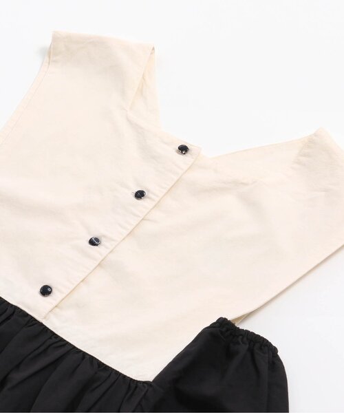 Otonato（オトナト）の「前後2WAY'バイカラーエプロンワンピース_ママ【親子でおそろいリンクコーデ】（ワンピース・レディース・ベージュ/チャコール・MEDIUM）」の5枚目の写真