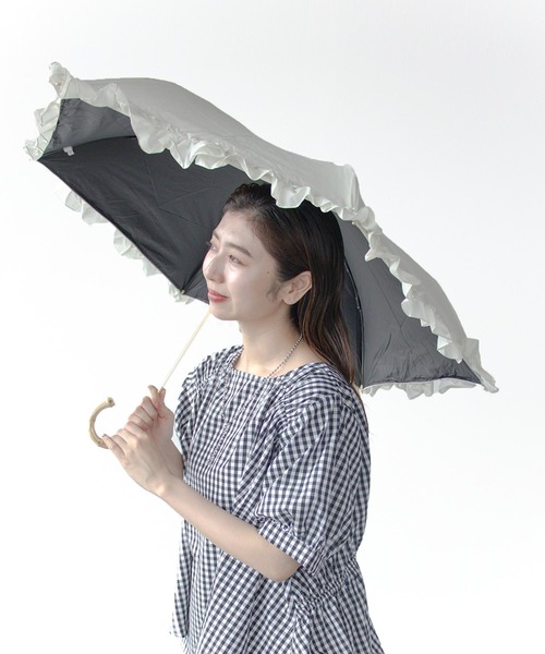 pink trick / ピンクトリック】フリル完全遮光3段折りたたみ傘(晴雨