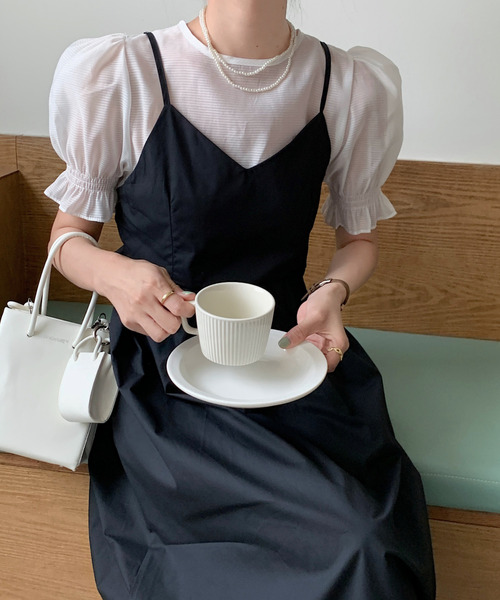 emi+（エミプラス）の「シアーブラウスバックリボンキャミワンピース（ワンピース・レディース・ホワイト/ブラック/ネイビー・FREE）」の4枚目の写真