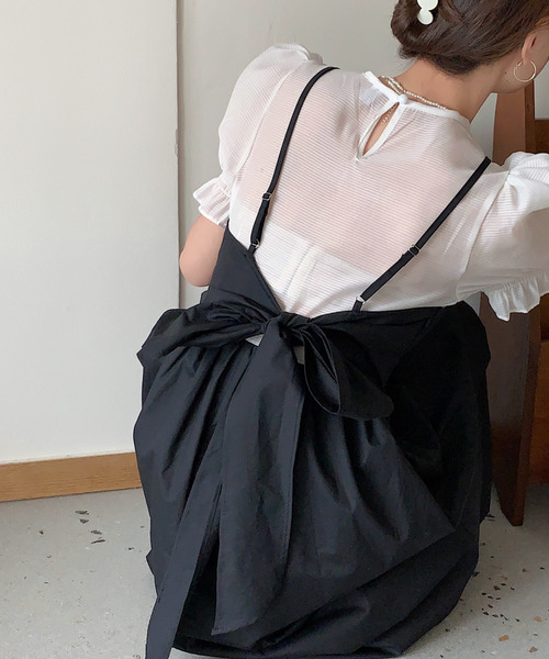 emi+（エミプラス）の「シアーブラウスバックリボンキャミワンピース（ワンピース・レディース・ホワイト/ブラック/ネイビー・FREE）」の5枚目の写真