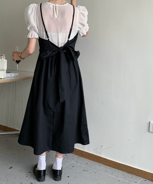 emi+（エミプラス）の「シアーブラウスバックリボンキャミワンピース（ワンピース・レディース・ホワイト/ブラック/ネイビー・FREE）」の7枚目の写真