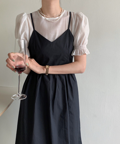 emi+（エミプラス）の「シアーブラウスバックリボンキャミワンピース（ワンピース・レディース・ホワイト/ブラック/ネイビー・FREE）」の8枚目の写真