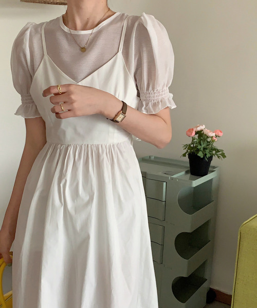 emi+（エミプラス）の「シアーブラウスバックリボンキャミワンピース（ワンピース・レディース・ホワイト/ブラック/ネイビー・FREE）」の16枚目の写真