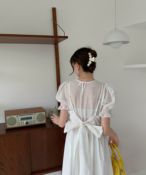 emi+（エミプラス）の「シアーブラウスバックリボンキャミワンピース（ワンピース・レディース・ホワイト/ブラック/ネイビー・FREE）」の18枚目の写真