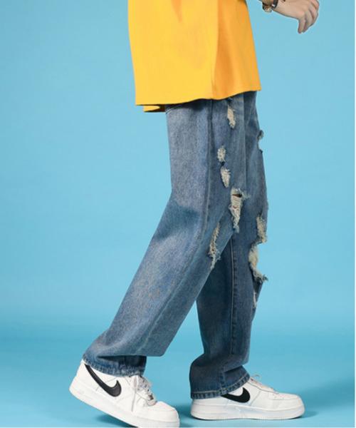 neos（ネオス）の「【neos -addictive design-】ルーズシルエット ハードダメージ デニム パンツ（デニムパンツ・メンズ・ネイビー/サックスブルー・MEDIUM/LARGE/X-LARGE）」の6枚目の写真