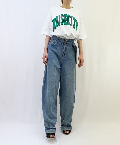 NOISE MAKER(ノイズメーカー)の「カレッジロゴオーバーサイズTシャツ|クルーネック半袖(Tシャツ/カットソー・レディース・サックスブルー/ホワイト/ブラック・34/36/38)」の13枚目の写真