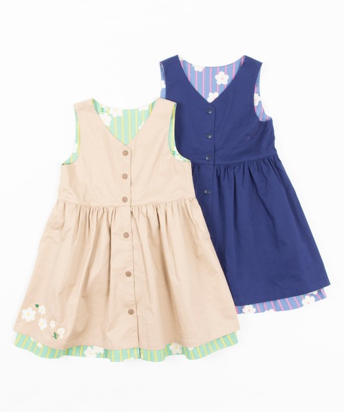 KP（ケーピー）の「ストレッチツイルとビエラストライプ花プリントのリバーシブルジャンパースカート(110-130cm)（ジャンパースカート・キッズ・ベージュ/ブルー系その他・110cm/120cm/130cm）」の3枚目の写真