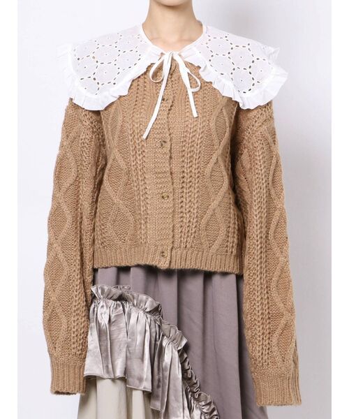 merry jenny(メリージェニー)の「lace collarケーブルニットカーディガン(カーディガン/ボレロ・レディース・アイボリー/ブラック/ベージュ・FREE)」の8枚目の写真