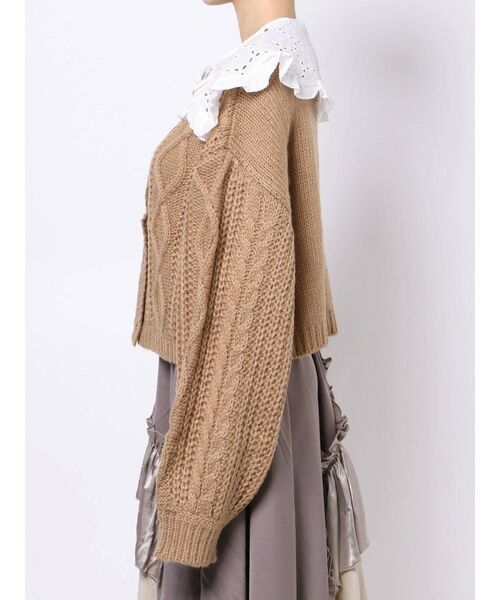 merry jenny(メリージェニー)の「lace collarケーブルニットカーディガン(カーディガン/ボレロ・レディース・アイボリー/ブラック/ベージュ・FREE)」の6枚目の写真