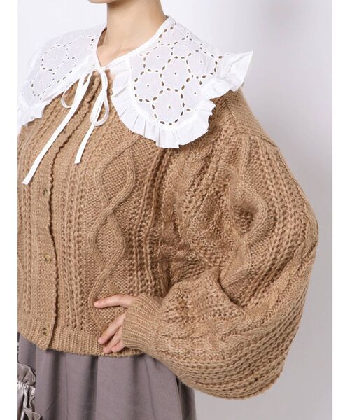 merry jenny(メリージェニー)の「lace collarケーブルニットカーディガン(カーディガン/ボレロ・レディース・アイボリー/ブラック/ベージュ・FREE)」の13枚目の写真