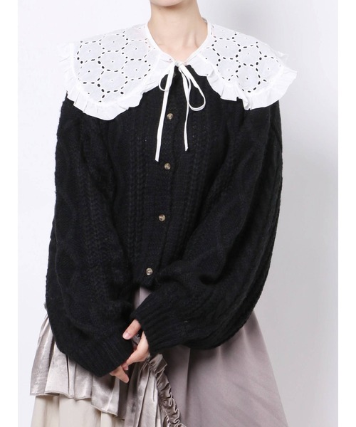 merry jenny(メリージェニー)の「lace collarケーブルニットカーディガン(カーディガン/ボレロ・レディース・アイボリー/ブラック/ベージュ・FREE)」の17枚目の写真