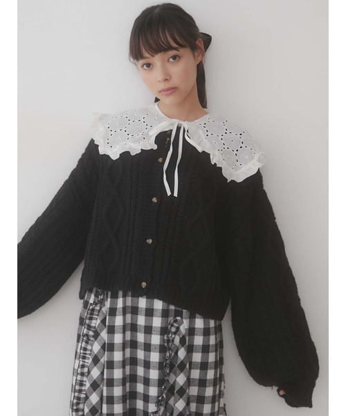 merry jenny(メリージェニー)の「lace collarケーブルニットカーディガン(カーディガン/ボレロ・レディース・アイボリー/ブラック/ベージュ・FREE)」の21枚目の写真