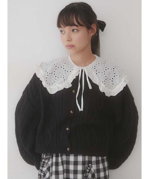 merry jenny(メリージェニー)の「lace collarケーブルニットカーディガン(カーディガン/ボレロ・レディース・アイボリー/ブラック/ベージュ・FREE)」の22枚目の写真