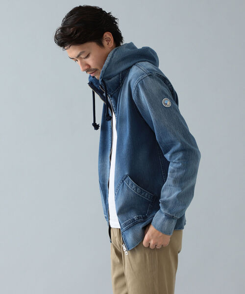 YANUK（ヤヌーク）の「YANUK / DENIT フード パーカ（パーカー・メンズ・ベージュ/インディゴブルー・SMALL/LARGE/MEDIUM）」の2枚目の写真