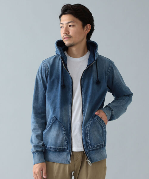 YANUK（ヤヌーク）の「YANUK / DENIT フード パーカ（パーカー・メンズ・ベージュ/インディゴブルー・SMALL/LARGE/MEDIUM）」の6枚目の写真