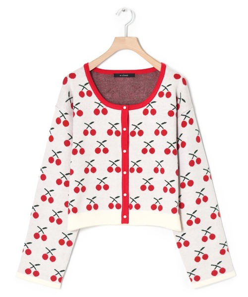 w closet（ダブルクローゼット）の「12Gチェリー柄カーディガン（カーディガン/ボレロ・レディース・ホワイト/ブラック・FREE）」の11枚目の写真