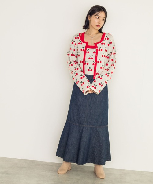 w closet（ダブルクローゼット）の「12Gチェリー柄カーディガン（カーディガン/ボレロ・レディース・ホワイト/ブラック・FREE）」の13枚目の写真