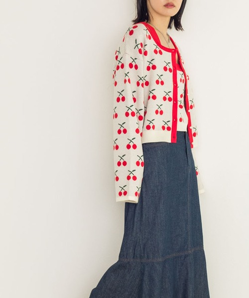 w closet（ダブルクローゼット）の「12Gチェリー柄カーディガン（カーディガン/ボレロ・レディース・ホワイト/ブラック・FREE）」の14枚目の写真
