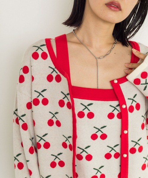 w closet（ダブルクローゼット）の「12Gチェリー柄カーディガン（カーディガン/ボレロ・レディース・ホワイト/ブラック・FREE）」の7枚目の写真