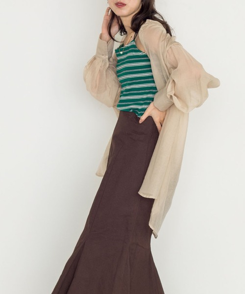 w closet（ダブルクローゼット）の「マルチボーダーテレコカップ付きキャミソール（キャミソール・レディース・グリーン/ダークオレンジ・FREE）」の4枚目の写真