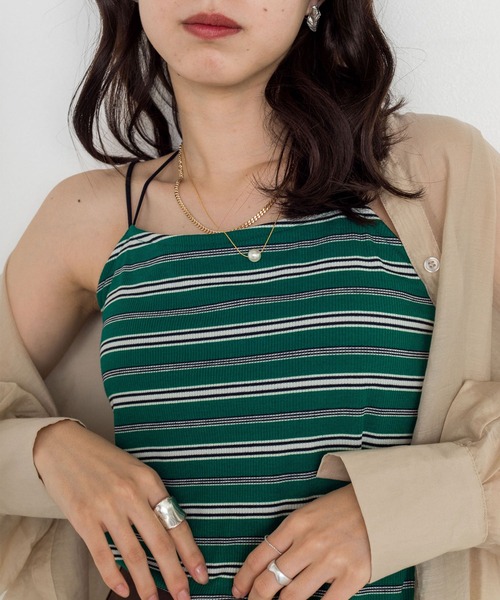 w closet（ダブルクローゼット）の「マルチボーダーテレコカップ付きキャミソール（キャミソール・レディース・グリーン/ダークオレンジ・FREE）」の6枚目の写真