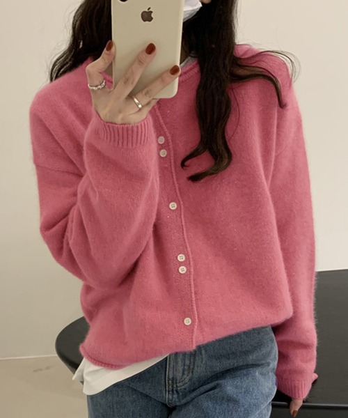 Girly Doll(ガーリードール)の「クルーネックニットカーディガン(ニット/セーター・レディース・ブルー/ピンク/ベージュ/キャメル/ライトブルー/パープル/イエロー・FREE)」の7枚目の写真