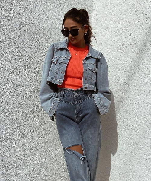 esutoreja(エストレジャ)の「パワショルショートデニムジャケット(デニムジャケット・レディース・ブルー/ライトブルー・FREE)」の1枚目の写真