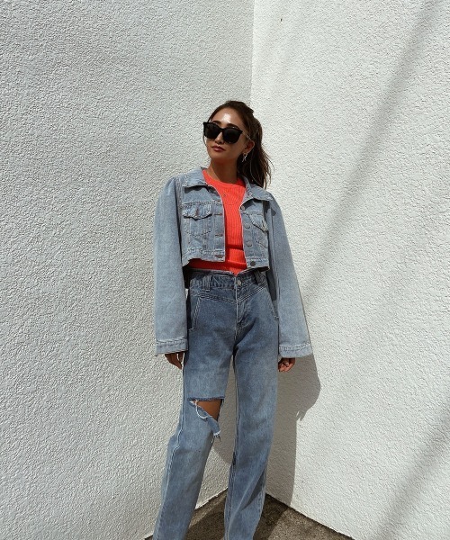 esutoreja(エストレジャ)の「パワショルショートデニムジャケット(デニムジャケット・レディース・ブルー/ライトブルー・FREE)」の8枚目の写真