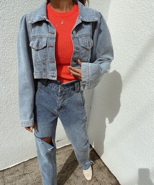 esutoreja(エストレジャ)の「パワショルショートデニムジャケット(デニムジャケット・レディース・ブルー/ライトブルー・FREE)」の11枚目の写真