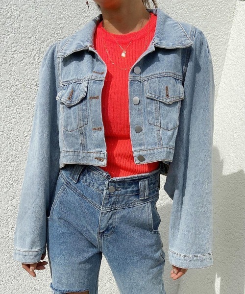 esutoreja(エストレジャ)の「パワショルショートデニムジャケット(デニムジャケット・レディース・ブルー/ライトブルー・FREE)」の12枚目の写真
