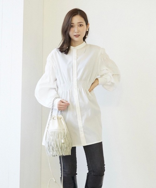 Wefst（ウェスト）の「【Wefst】T/CブロードシャーリングBL（シャツ/ブラウス・レディース・ブラック/ブラウン/ホワイト・FREE）」の2枚目の写真