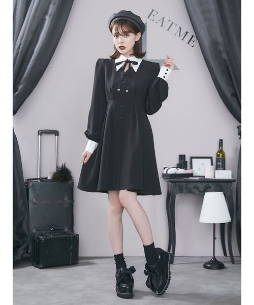 EATME（イートミー）の「シャツカラーデコルテワンピース（ワンピース・レディース・ブラック/ピンク/その他1・SMALL/MEDIUM）」の2枚目の写真