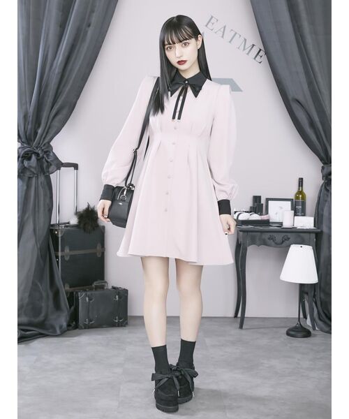 EATME（イートミー）の「シャツカラーデコルテワンピース（ワンピース・レディース・ブラック/ピンク/その他1・SMALL/MEDIUM）」の4枚目の写真