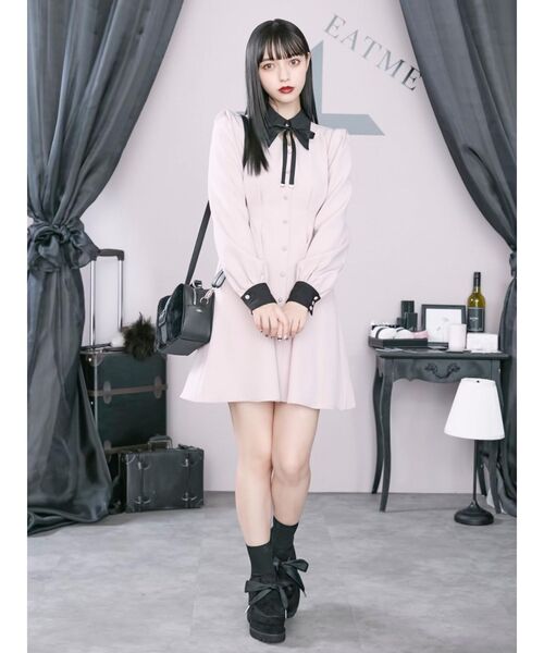 EATME（イートミー）の「シャツカラーデコルテワンピース（ワンピース・レディース・ブラック/ピンク/その他1・SMALL/MEDIUM）」の5枚目の写真
